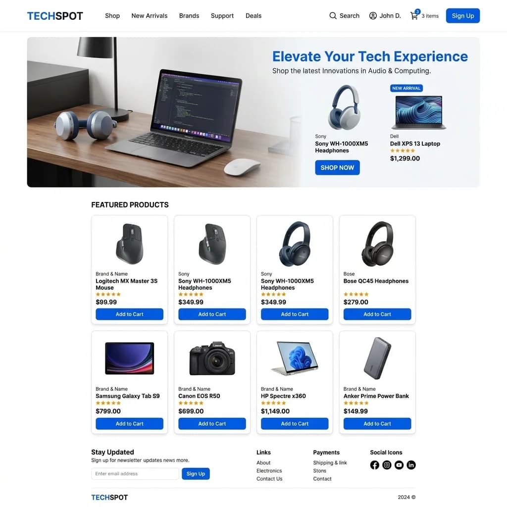 Tech & Electronics Store layout dashboard representation preview